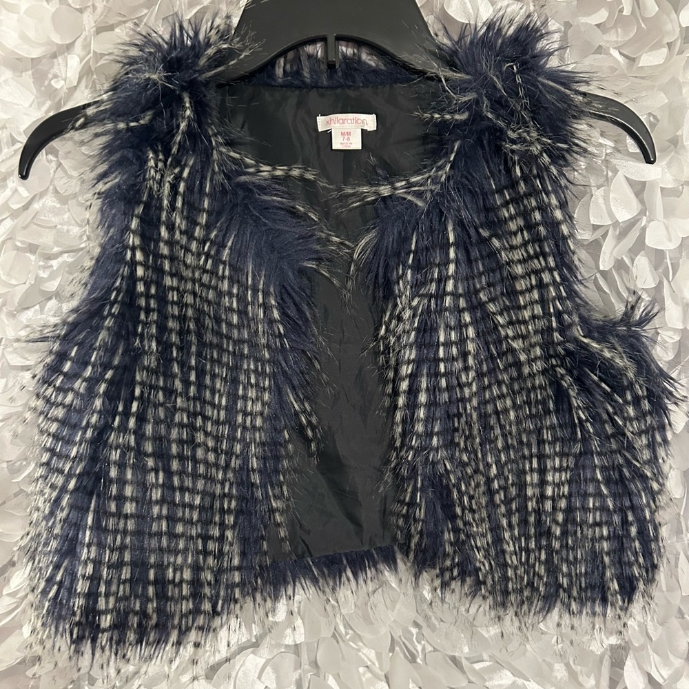 Xhilaration Navy and White Faux  Fur Vest